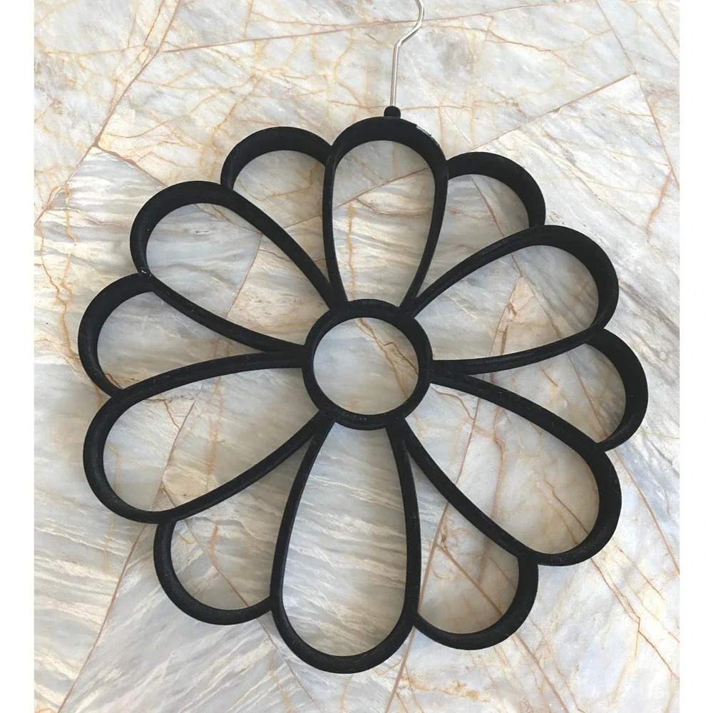 Black Velvet Flocked Flower Scarf Hanger 12 Loop Belt Accessory Organizer